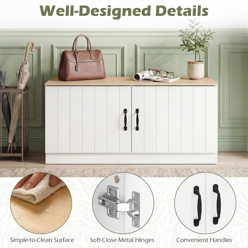 Banc de rangement pour chaussures Giantex 2 portes avec rangement et étagères réglables Charge maximale de 136 kg