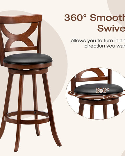 Giantex Bar Stools Set of 2, 30.5" Counter Height Bar Dining Chairs with Back & Footrest, Rubber Wood Frame