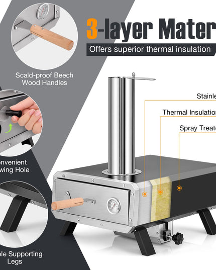 Giantex Pizza Oven Outdoor - 360° Rotating Pizza Stone