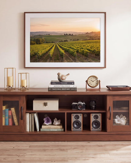 GIANTEX 63" Wooden Farmhouse TV Stand with 2 Fluted Doors
