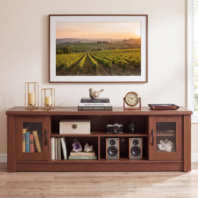 GIANTEX 63" Wooden Farmhouse TV Stand with 2 Fluted Doors