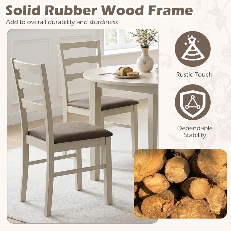 Giantex Wood Dining Chairs Set of 2/4 | Farmhouse Upholstered Kitchen Chairs with Ladder Back Design