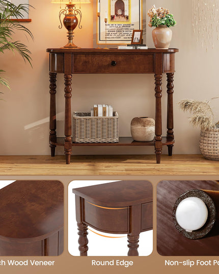 Giantex 36" Retro Entryway Table with Storage Drawer & Elegant Legs for Living Room Foyer