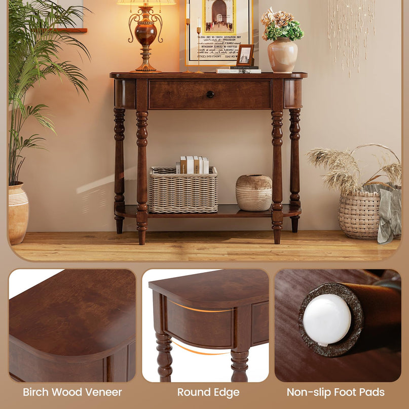 Giantex 36" Retro Entryway Table with Storage Drawer & Elegant Legs for Living Room Foyer
