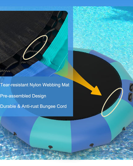 Giantex 10Ft 12Ft 15Ft Inflatable Water Trampoline, Floating Rebounder Trampoline with 500W Blower and 3-Step Rope Ladder