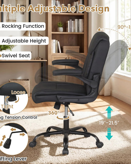 Giantex Leather Office Chair with Flip-up Arms for Home Office