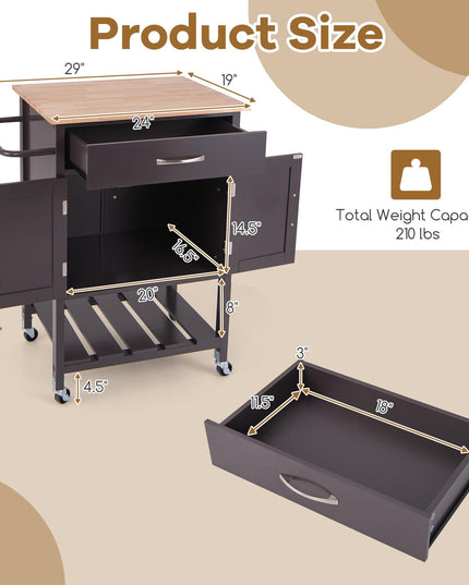 Giantex Rolling Kitchen Island Cart, Mobile Serving Cart with Drawer, 2-Door Storage Cabinet, Storage Shelf