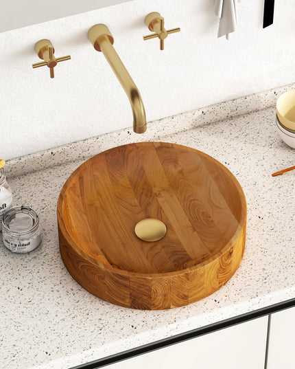Giantex Teak Wood Vessel Sink - Bathroom Washbasin with Smooth Finish, 2.5” Drain Hole for 1 5/8" Drainage (16” x 16” x 4”)