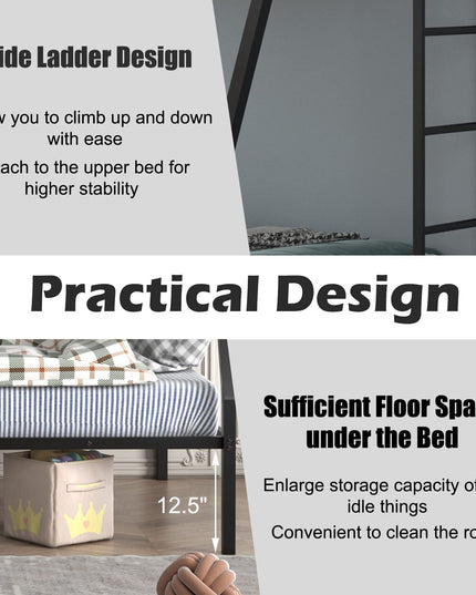 Giantex Metal Bunk Bed, Twin Over Full Size Bed w/ Removable Ladder & Steel Slats Support