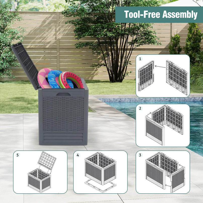 Giantex 25 Gallon Outdoor Storage Box with Rattan Patterns & Lockable Lid