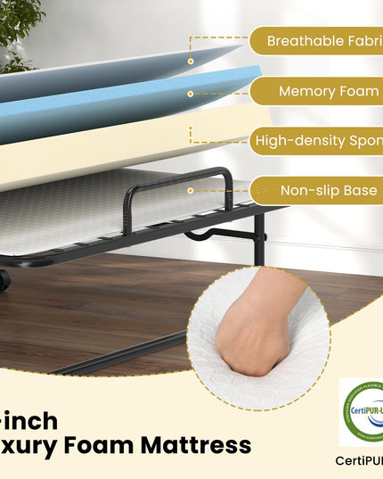 Giantex Twin Folding Bed with Mattress, Roll Away Bed Portable Guest Bed w/Sturdy Metal Frame