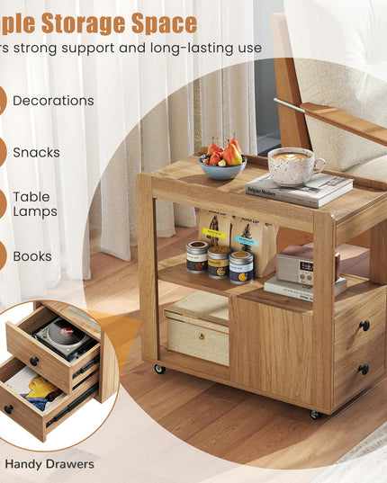 Giantex Rolling Side Table with Storage with Wheels & Open Shelves