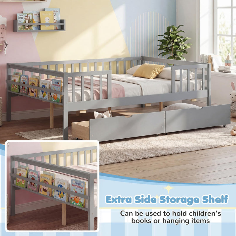Lit simple pour enfants Giantex avec barrières de sécurité et étagère latérale