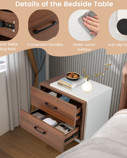 Giantex Modern Nightstand Set of 2 with 2 Drawers