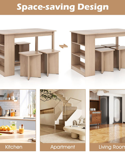 Giantex Kitchen Table Set for 4 with Side Storage Shelf
