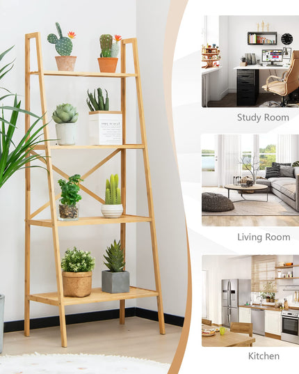 Giantex 4-Tier Bamboo Bookshelf, Multifunctional Storage Display Rack Shelves with Anti-Tipping Device