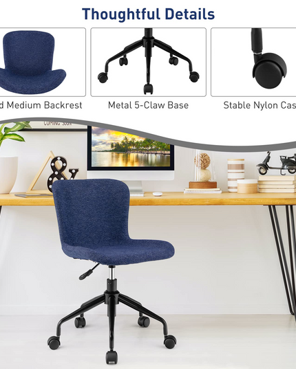 Giantex Home Office Chair with Wheels, Mid-Back Swivel Computer Chair Rolling Adjustable Linen Leisure Chair