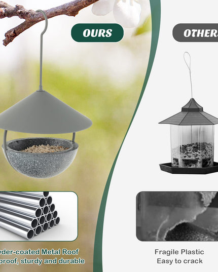 Giantex Bird Feeder, Hanging Wild Bird Feeder Bath with Removable Resin Feed Bowl and Waterproof Metal Roof