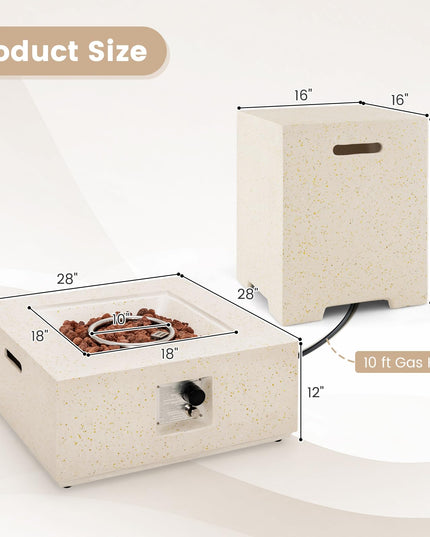 Giantex Propane Fire Pit Table Set, 40,000 BTU 28" Terrazzo Gas Fire Table w/ 16" Hideaway Tank Holder, Protective Covers
