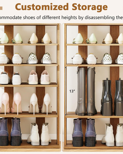 Giantex Meuble à Chaussures en Bois à 8 Niveaux, Organisateur de Chaussures Breveté à Double Rangée pour 16 Paires