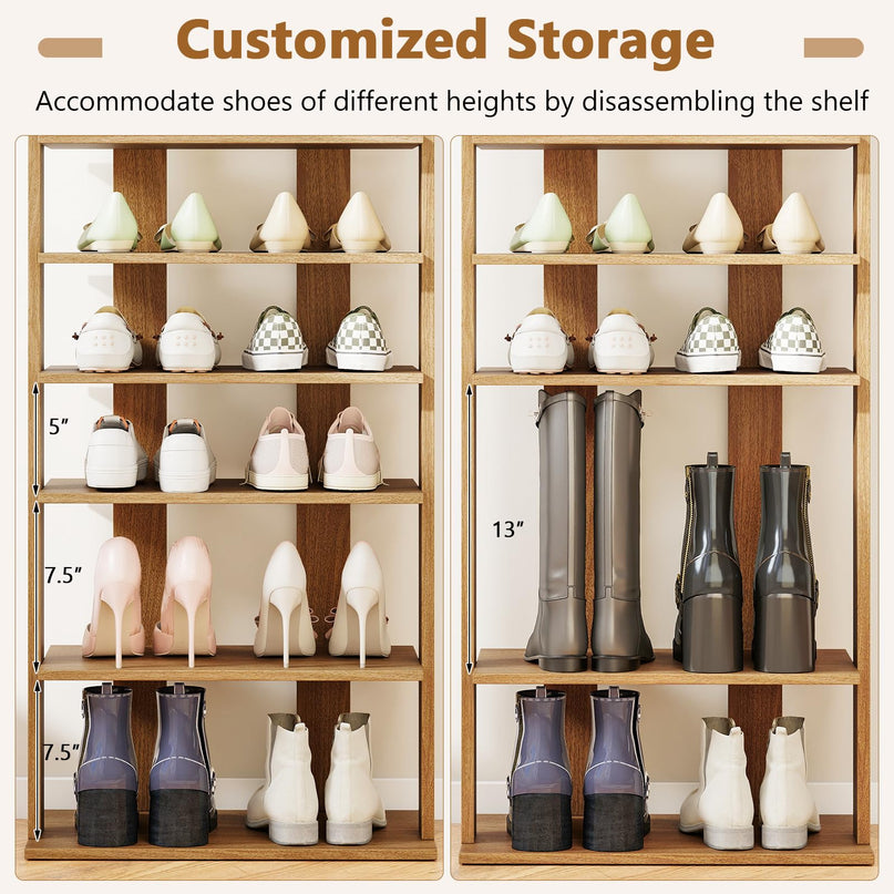 Giantex 8-Tier Wooden Shoe Rack Patented Double Row Shoe Organizer for 16 Pairs