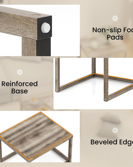 Giantex Stackable Nesting Coffee Table Set of 2 with Storage Shelf & Rubber Wood Frame