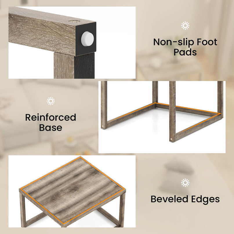 Giantex Stackable Nesting Coffee Table Set of 2 with Storage Shelf & Rubber Wood Frame