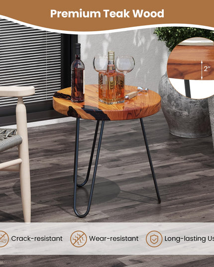 Giantex Outdoor Side Table Teak Wood - 20” Round End Table with Epoxy Resin Tabletop