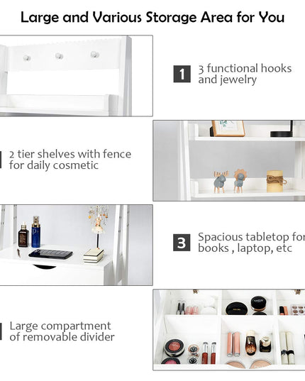 CHARMAID 3-in-1 Vanity Set with Flip Top Mirror, 6 Makeup Organizers, 2 Storage Shelves