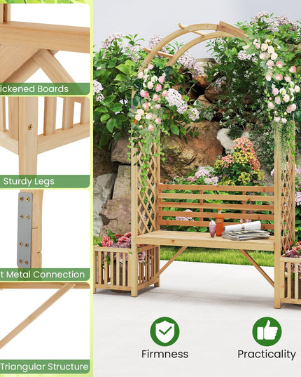 Giantex Outdoor Bench with Garden Arch & Planters for Backyard Lawn