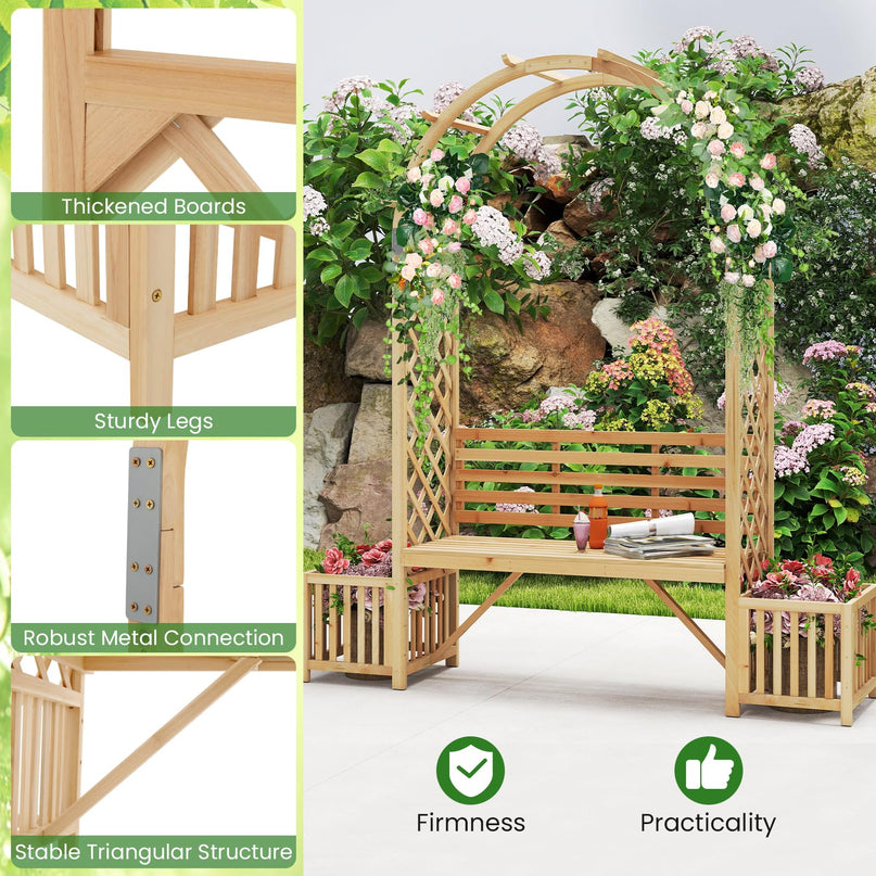 Giantex Outdoor Bench with Garden Arch & Planters for Backyard Lawn