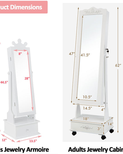 CHARMAID Kids Jewelry Armoire & Adult Jewelry Cabinet Set