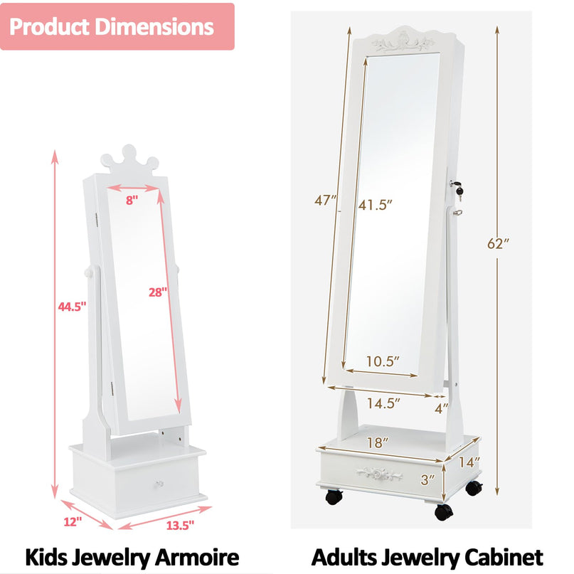 CHARMAID Kids Jewelry Armoire & Adult Jewelry Cabinet Set