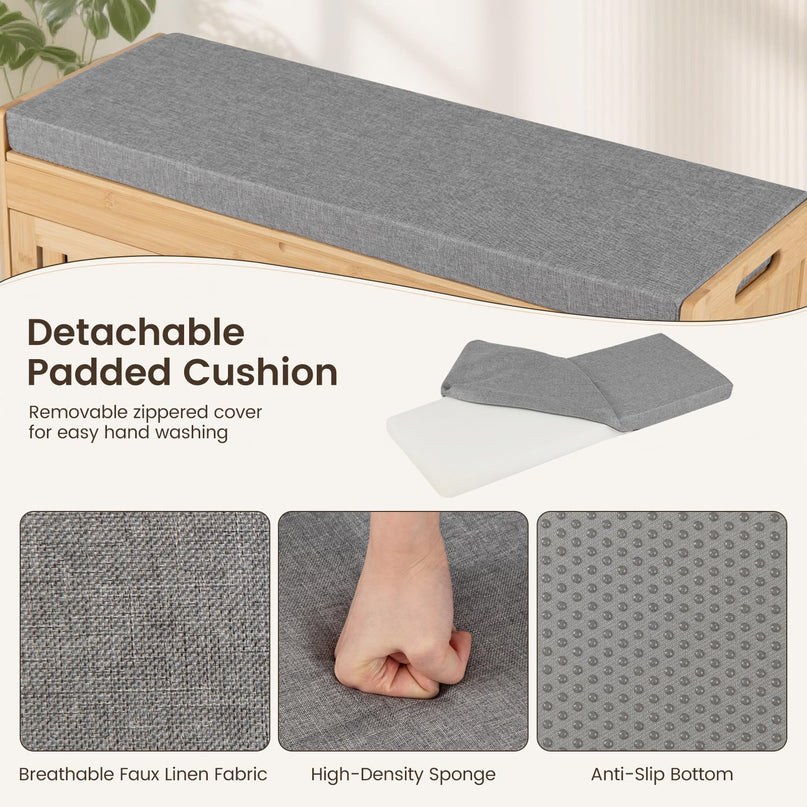 GIANTEX 36" Bamboo Shoe Storage Bench with Lift Top & Cushion
