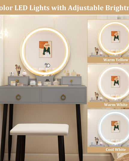 CHARMAID Vanity Desk with Mirror and Lights Modern Vanity Dressing Table with Stool
