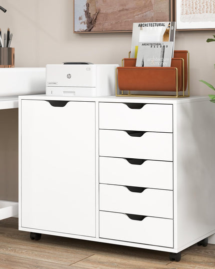 Giantex Lateral File Cabinet with Shelves - 5 Drawer Office Cabinet, White