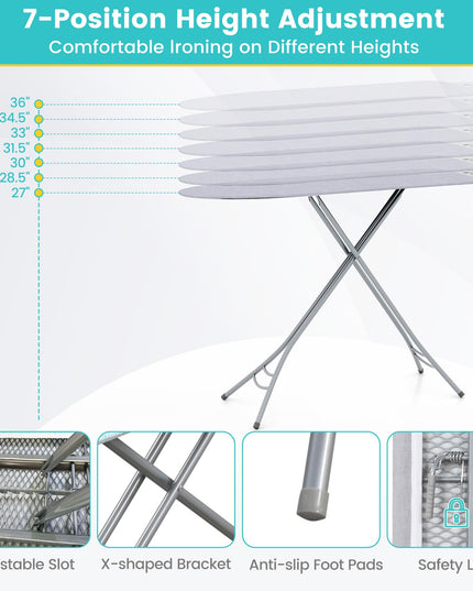 Giantex Foldable Ironing Board with Iron Rest, Heat Resistant Cover, 48.5" x 15.5" Ironing Surface, 27"-36" Adjustable Heights