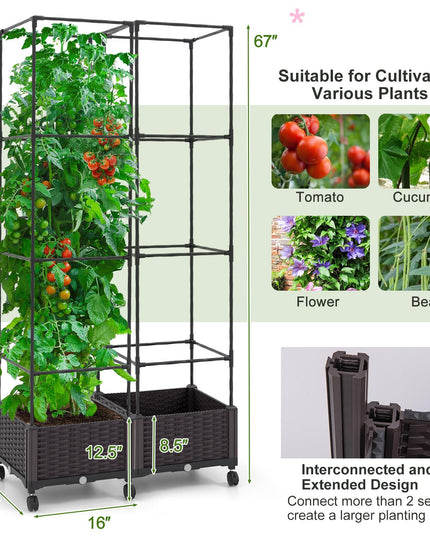 Giantex Raised Garden Bed with Tomato Cages, 67” Adjustable Height