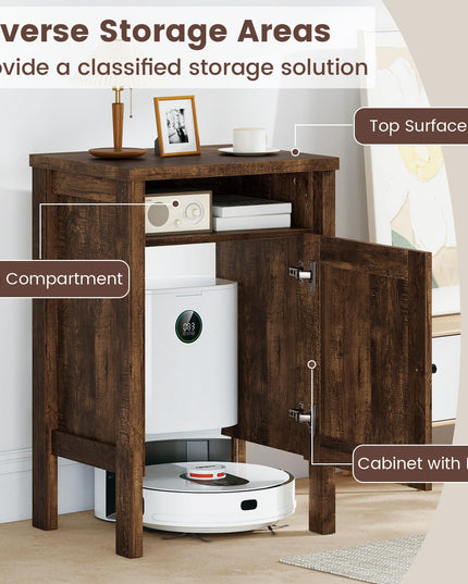 Giantex Robot Vacuum Storage Cabinet Farmhouse End Table