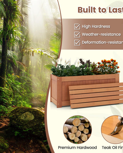 Giantex 2-in-1 Outdoor Bench, Wood Raised Garden Bed with Open Base, Teak Oil Finish