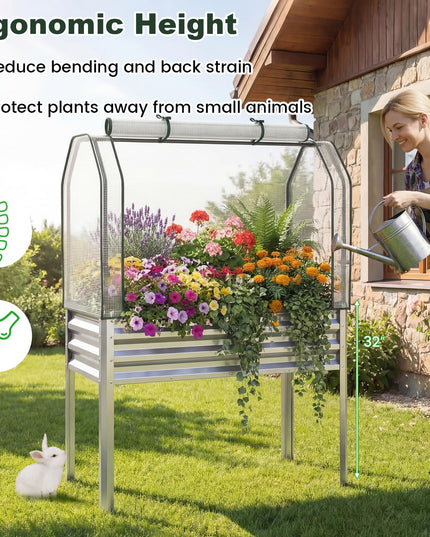 Giantex 44x22x60 Raised Garden Bed with Legs & Greenhouse Cover (1/2)