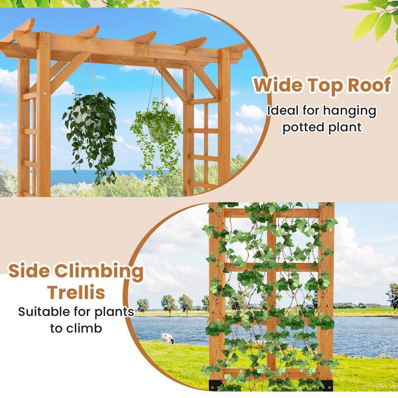 Giantex 7FT Wood Garden Arbor Trellis Wooden Wedding Arch for Ceremony Party
