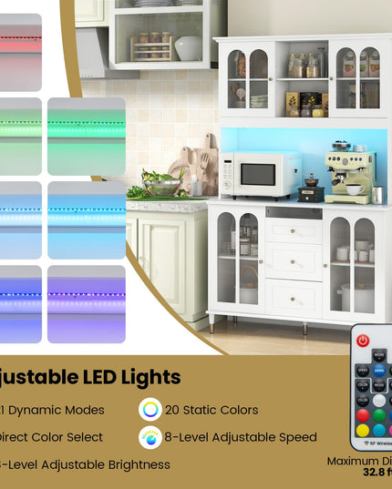 Giantex 73" Kitchen Pantry Cabinet, Kitchen Hutch Storage Cabinet with LED Lights and Charging Station