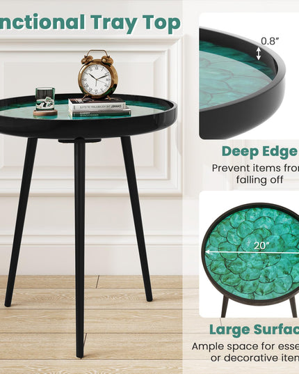 Giantex Outdoor Side Table, Round End Table with Epoxy Resin Finish