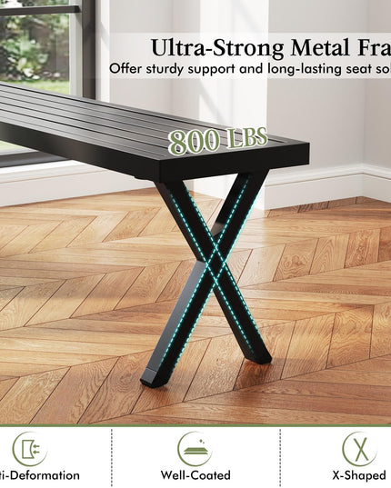 Giantex Outdoor Bench, Patio Metal Bench with Slatted Seat, X-Shaped Legs, 54" Outdoor Backless Loveseat, Load 800 LBS