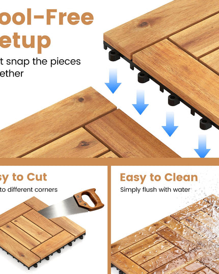 Giantex 12" x 12" Acacia Wood Interlocking Patio Flooring Tiles with Drainage Base