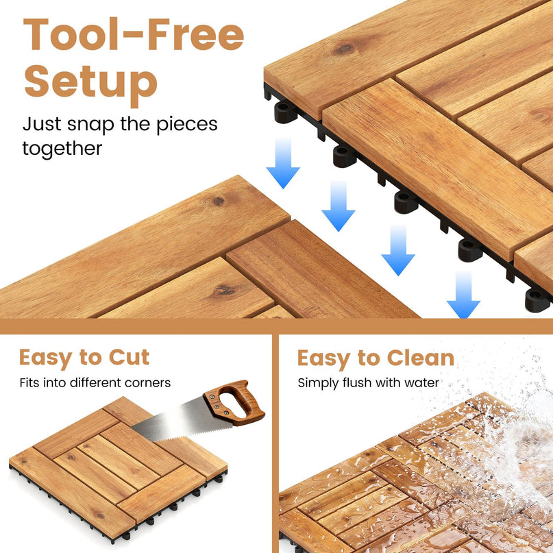 Giantex 12" x 12" Acacia Wood Interlocking Patio Flooring Tiles with Drainage Base