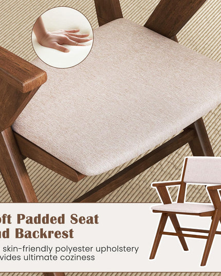 Giantex Wooden Dining Chairs Set, Linen Fabric Upholstered Kitchen Chairs w/Armrests, Rubber Wood Frame
