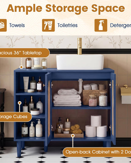 Giantex 36" Bathroom Under Sink Storage Cabinet for Vessel Sinks & Single-Handle Faucets