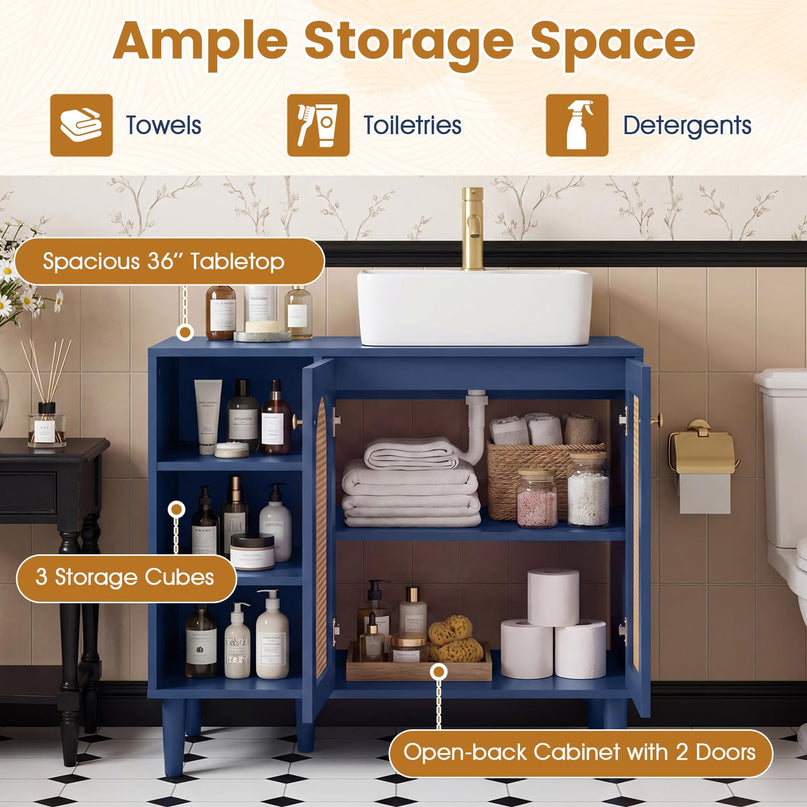 Giantex 36" Bathroom Under Sink Storage Cabinet for Vessel Sinks & Single-Handle Faucets
